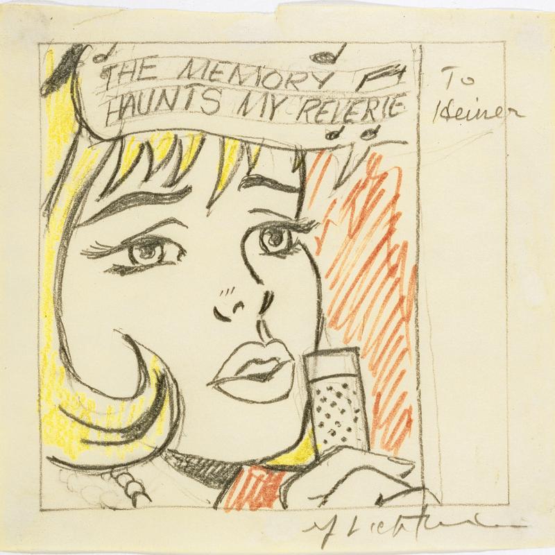 Eine blonde Frau mit nachdenklichem Ausdruck hält ein Mikrofon, darüber steht "THE MEMORY HAUNTS MY REVERIE".