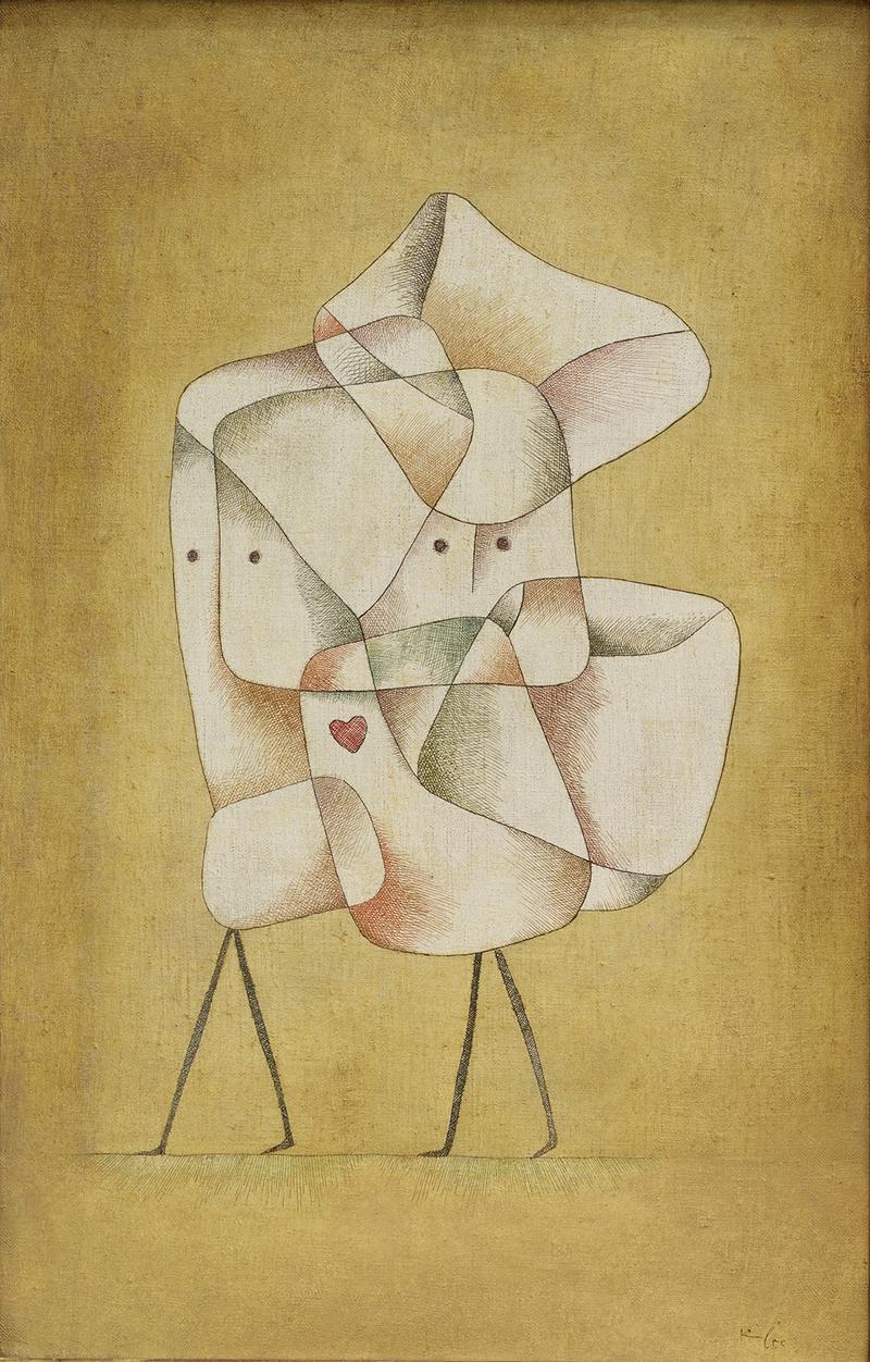 Das Bild zeigt zwei Figuren, die ganz nah beieinander stehen. Sie sind aus hellen, ineinander verschlungenen Flächen aufgebaut. Die Formen sind in Beige mit ein wenig Braun, Rot und Grau.

Die Gesichter sind nur angedeutet: Zwei schwarze Punkte pro Figur stellen die Augen dar. Beide Figuren haben dünne, gerade Beine – wie Striche.

Besonders auffällig ist ein kleines rotes Herz in den Figuren. Es macht das Bild zärtlich und persönlich.

Der Hintergrund ist in warmer, erdiger Farbe gehalten – ruhig und gleichmäßig.

Der Titel „Geschwister“ passt gut: Die Figuren wirken verbunden, fast wie eine Einheit. Man spürt Nähe, Vertrauen und Zusammenhalt – ganz still und zart.